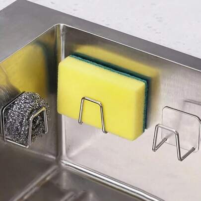 4/2 Giá để miếng bọt biển bằng thép không gỉ cho nhà bếp, Giá để miếng bọt biển không đục lỗ cho bồn rửa, Giá để miếng bọt biển, Giá để đồ thoát nước bồn rửa không đục lỗ cho nhà bếp, Giá phơi đồ thoát nước tự dính, Giá treo đồ treo tường, Giá để đồ nhà bếp, Giá để đồ nhỏ gọn, Giá tiết kiệm không gian, Vật liệu chống gỉ