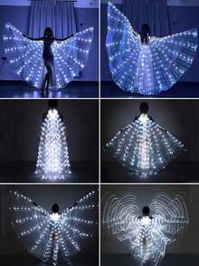 Fluoreszierendes leuchtendes Flügel Kostüm - LED blinkende Auftrittsrequisiten, geeignet für Frauenpartys, Tanzen, Halloween, Weihnachten, Karnevalsbühnenauftritte (Batterien nicht enthalten) - Leuchtender Umhang - Übersicht 3