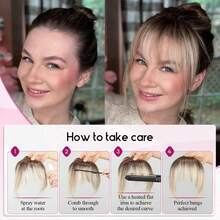 360°夹式空气刘海接发，适合有鬓角的女性，3个牢固夹子，全刘海