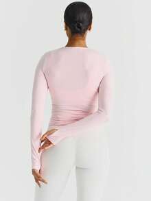 Women Ballet Wrap Top Long Sleeve Deep V Neck Cross Tie Workout Pilates Yoga Shirts Wrap Tie Crop Tops Sportswear Y2k Streetwear Slim Fitted Coquette Blouses - 粉色 - 查看 7