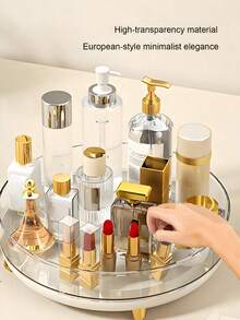 1pc 360-Degree Rotating Acrylic Cosmetic Storage Tray - Large-Capacity Lazy-Person Skincare Storage, Suitable For Makeup/Perfume/Lotion. Minimalist Desk Decor.Rotatable Cosmetic Organizer. Large-Capacity Skincare Storage Rack,Simple Storage Tray. - Multicolor - View 6