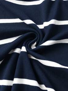 Long Sleeve Striped Airplane Collar Knit Sweater - Navy Blue - View 6