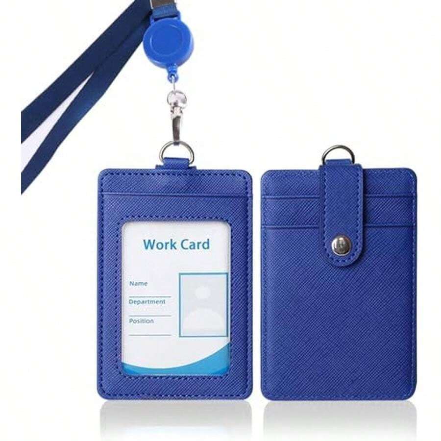 Retráctil Porta Gafete Cordón Vertical Desmontable de Cuero PU Portadores de Insignias para Uso Empresarial Adecuado para Personal Diplomático, Escolar y de Oficina (Actualizado Negro) - Azul - Ver 1