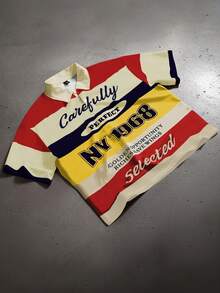 青少年/男士休闲复古美式学院风字母印花撞色短袖Polo衫，适合春夏休闲及户外活动