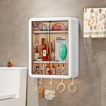 Wall Mounted Bathroom Non-Porous Dustproof Cosmetic Storage Box, Bathroom Wall Mounted Toilet Cabinet, Storage Rack - 白色 - 查看 1