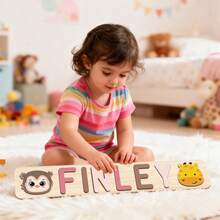 (CUSTOMIZED)1pc Customized Wooden Puzzle,1st Birthday Gift For Toddlers,Preschoolers Toys For 1,2,3,4,5,6 Years Old Children,Montessori Toys For Kids,Early Education Toys For Boys,Cognitive Toys For Girls,Beatiful Color Suitable Girls,Personalized Name Puzzle,Customized 3D Alphabet Jigsaw Puzzle, - Peach Brown - View 2