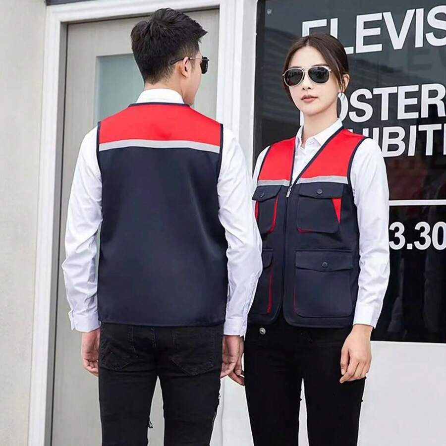 Chaleco Brigadista Reflejante Industrial Alta Visibilidad, Ajustable, Ligero y Cómodo,Gabardina Algodón con Cintas Reflejantes, Hombre Mujer Trabajo,Chaleco Industrial Reflejante Resistente Y Ligero - Multicolor - Ver 1