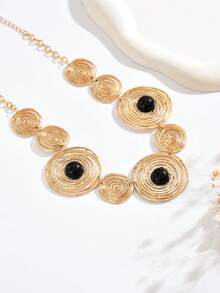 1件复古螺旋镶嵌黑色亚克力围兜项链，时尚女士饰品，适合日常佩戴、送礼、节日、派对和度假。
