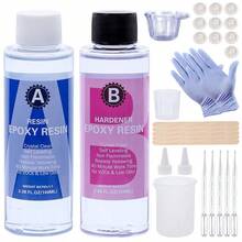 SMI Fine Bộ dụng cụ nhựa epoxy trong suốt Crystal Clear kèm đầy đủ dụng cụ, hỗn hợp nhựa tự san phẳng và chất làm cứng tỷ lệ 1:1, bộ dụng cụ đúc nhựa khô nhanh 40 phút dành cho các dự án tự làm đồ trang sức, nghệ thuật đá quý và bàn gỗ cỡ lớn. - Trong sáng - Xem 10