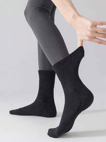 2/5/8 Pairs Women's Mesh Breathable Massage Bottom Knee High Socks, Solid Black & White, Autumn/Winter, Elastic Waist, Simple, Durable, Non-Slip, Basketball, Running - Multicolor - View 6