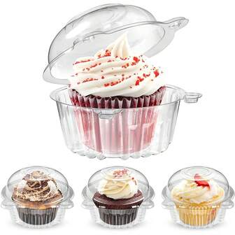 Individual Cupcake Boxes - Sealing Stickers Included, Single Container For Cupcakes, Muffins, Salads & Cheese