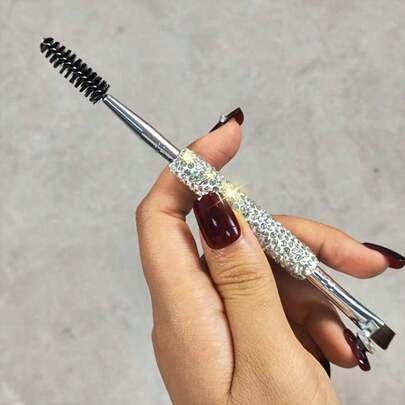 1pc Luxury Makeup Brush - Dual-Ended, Sparkling Rhinestone Handle, Nylon Bristles For Eyebrows & Eyeliner, Portable Travel Size,Travel,Travel Essential,Valentine's Day,Cheap,Travel Makeup Brush,Gifts For Women,Makeup Artist,Professional Complete Makeup Kit