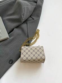 New Mini Square Bag, Women's Handbag, Rhombus Pattern Patchwork Shoulder Bag, Woven Chain Bag, Flap Small Bag, Lipstick Bag, Cute Crossbody Bag, Accessory Bag - Khaki - View 7