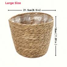 1件/3件套藤编花盆套，带防水内衬，室内种植篮，多肉植物盆架，装饰 - 蒲草款 - 查看 12