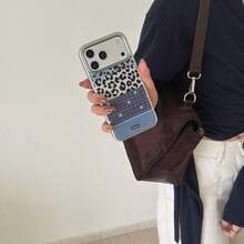 Custodia per telefono in stile patchwork con stampa leopardata a mosaico, compatibile con Apple, guscio rigido, personalizzata, stile Ins, anti-caduta con copertura completa - Blu - Visualizzare 6
