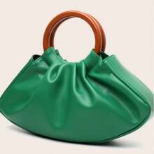 2025 New Arrival Evening Bag For Women – Pleated Cloud-Style Handbag With Resin Big Ring Handle, Exuding Elegance - 綠色 - 查看 2
