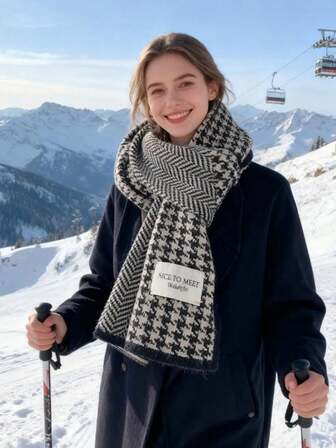 2pcs/1pc Unisex Autumn/Winter Knitted Houndstooth Scarf, Warm & Versatile Neck Warmer, Suitable For Business & Casual Outfits