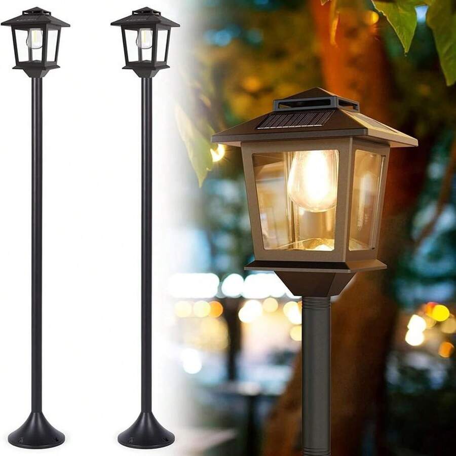 Hoodink 63 Aluminum Lamp Post Light 2Pcs Warm White Powered Outdoor Decor Garden Pathway Yard Front Back Door - 63吋柱燈 - 查看 1