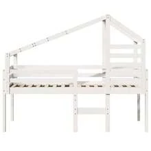 vidaXL Hochbett Mit Dach Weiß 90x200 Cm Massivholz Kiefer - White - View 4