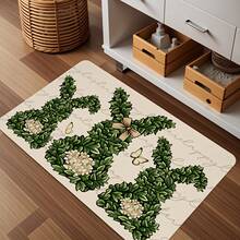 Tapete de entrada macio e grosso com estampa de coelhinho da Páscoa (1 peça), em flanela, antiderrapante, lavável e de secagem rápida. Ideal para sala de estar, lavanderia e banheiro. Resistente a manchas e com 1,2 cm de espessura e 600 g de fibra de poliéster. - Multicolorido - Ver 5