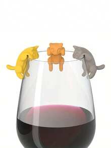 6个可爱睡衣猫咪酒杯标记装饰，彩色饮料标记，硅胶酒杯吊坠标签，杯子识别吊坠标签，可重复使用的玻璃饮料识别标签，适用于高球杯、香槟杯、鸡尾酒杯、马提尼杯（颜色随机），适合户外、露营、派对、生日和日常装饰 - 彩色 - 查看 2