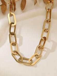 RAYQUEEN 1 pezzo Collana a catena spessa in acciaio INOX con giunzione placcata oro per donne e ragazze, regalo di gioielli punk alla moda, adatto per luso quotidiano e come regalo - collana - Visualizzare 2