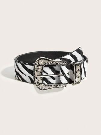 1pc Women's Western Style Animal Print Vintage Belt, Carved Metal Buckle Paired With Bohemian Style, Elegant, Versatile, Suitable For Spring, Summer, Autumn, Winter, Jeans, All Season, Everyday Wear