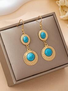 Bộ trang sức nữ vòng cổ, vòng tay, hoa tai, vòng tay ngọc lam, phong cách Bohemian cổ điển thanh lịch, thích hợp làm quà tặng, tiệc tùng, dạ tiệc và đeo hàng ngày - Màu xanh lam - Xem 2