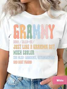 Colorful Grammy Definition Print Women T Shirt Short Sleeve Round Neck Holiday Gift 220g - White - View 1