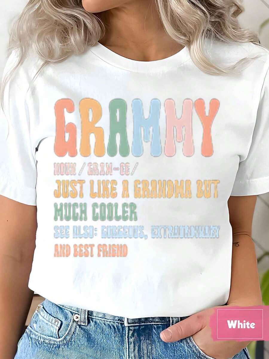 Colorful Grammy Definition Print Women T Shirt Short Sleeve Round Neck Holiday Gift 220g - White - View 1