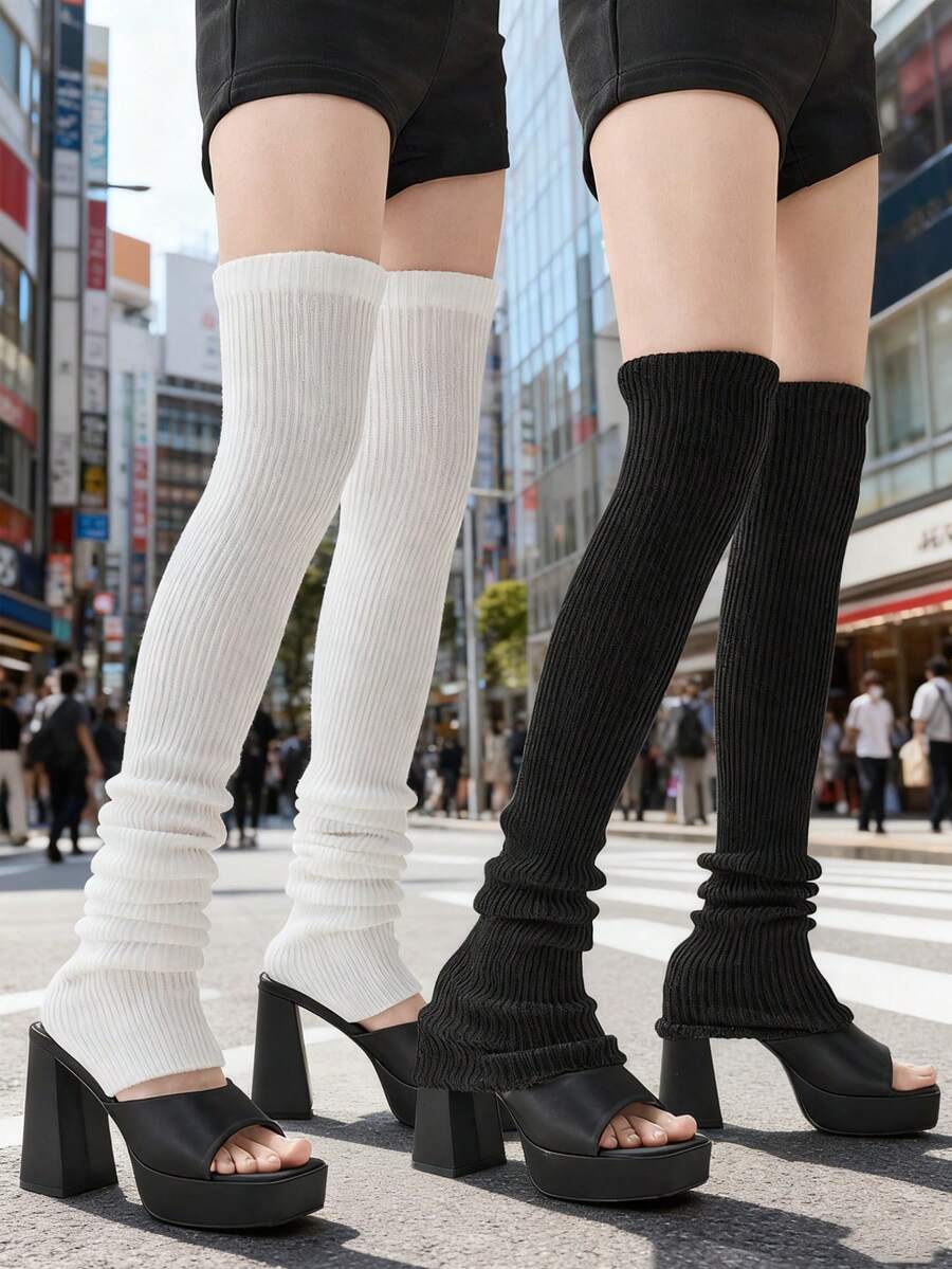 1pc Solid Color Knitted Leg Warmers, Comfortable, Skin-Friendly, High Elasticity & Warm, Fashion Versatile Suitable For Autumn/Winter Daily Wear, Fashionable Item, Couple Gift, Prop - Multicolor - View 1