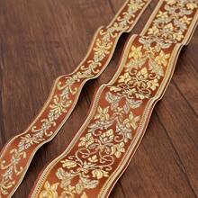1/5 Yarda de cinta bordada jacquard vintage, base marrón con patrón floral dorado - Encaje de poliéster, adecuado para coser, manualidades y decoración de cortinas, encaje de costura - Multicolor - Ver 5