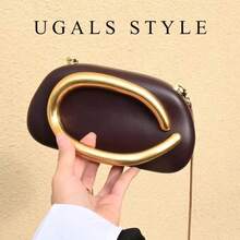 1 Pc PU Clutch Bag With Gold Metal Accent & Chain Strap, Stylish Black Evening Handbag With Unique Design, Ideal Valentine's Day Gift & Personalized Accessory, Fashionable Choice For Parties, Weddings, Galas, Dinners, Elegant Ladies Bag With Affordable Luxury Feel - 咖啡棕 - 查看 7
