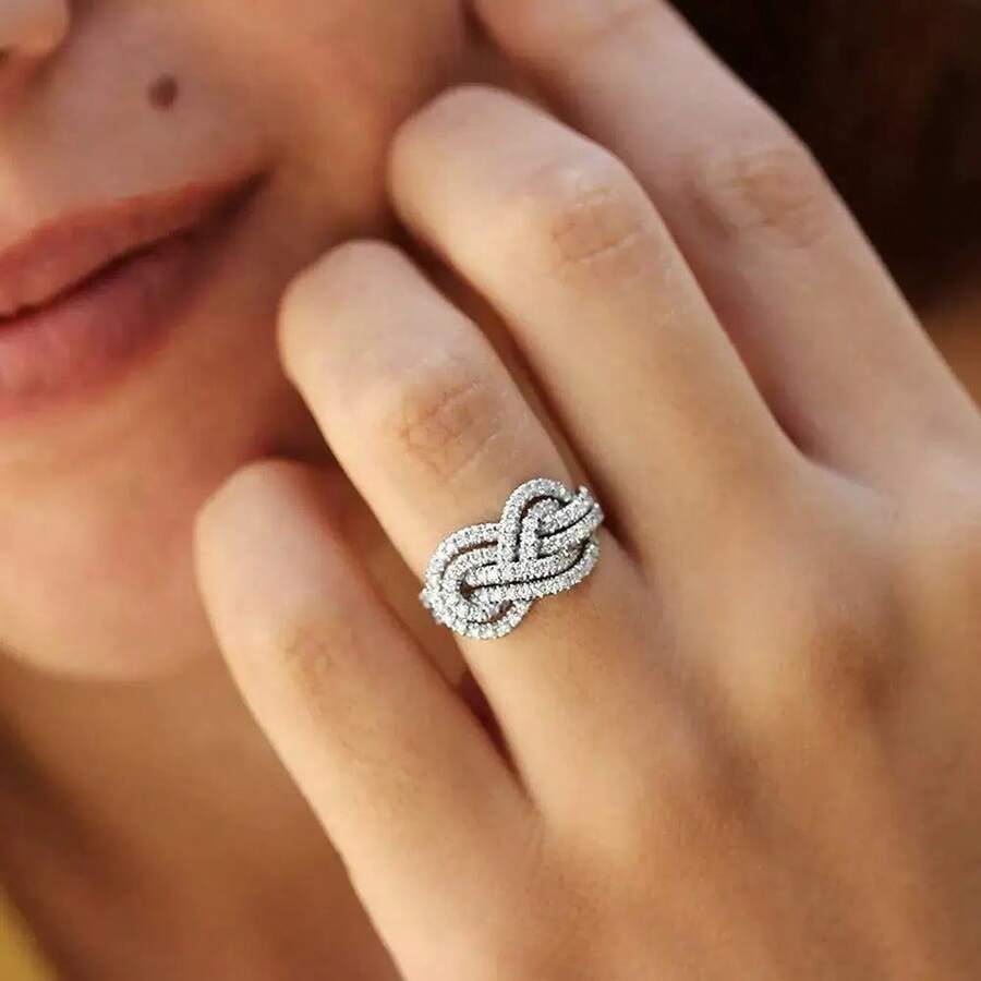 1PC Elegant Women's Fashion Zirconia Ring Wedding Band Engagement Party Birthday Anniversary Christmas Gifts For Women Girlfriend Fine Jewelry - Silver - View 1