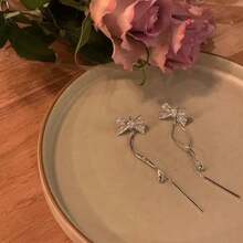 S925 French Bow Tassel Earrings For Women 2022 New , Niche Design, High-End Temperament, Ins Earrings And Earrings - Phụ nữ đeo hoa tai - Xem 1