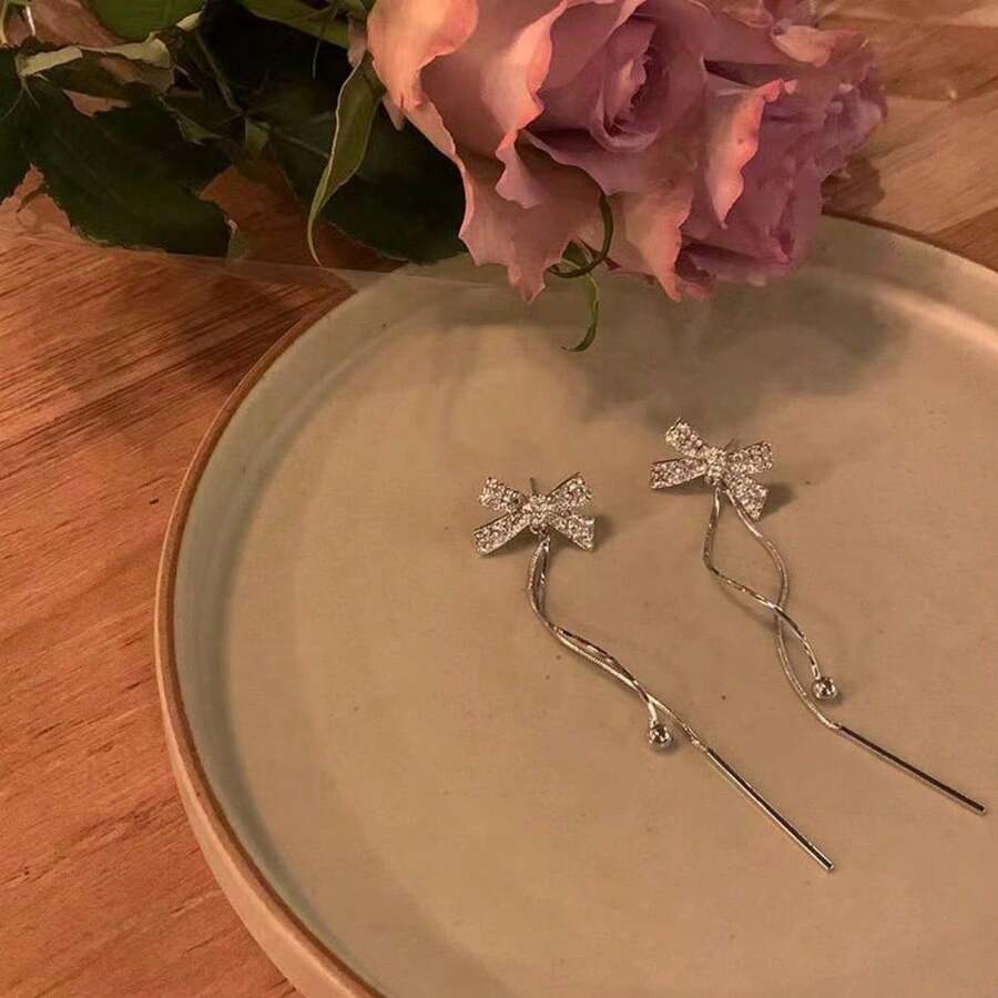 S925 French Bow Tassel Earrings For Women 2022 New , Niche Design, High-End Temperament, Ins Earrings And Earrings - Phụ nữ đeo hoa tai - Xem 1