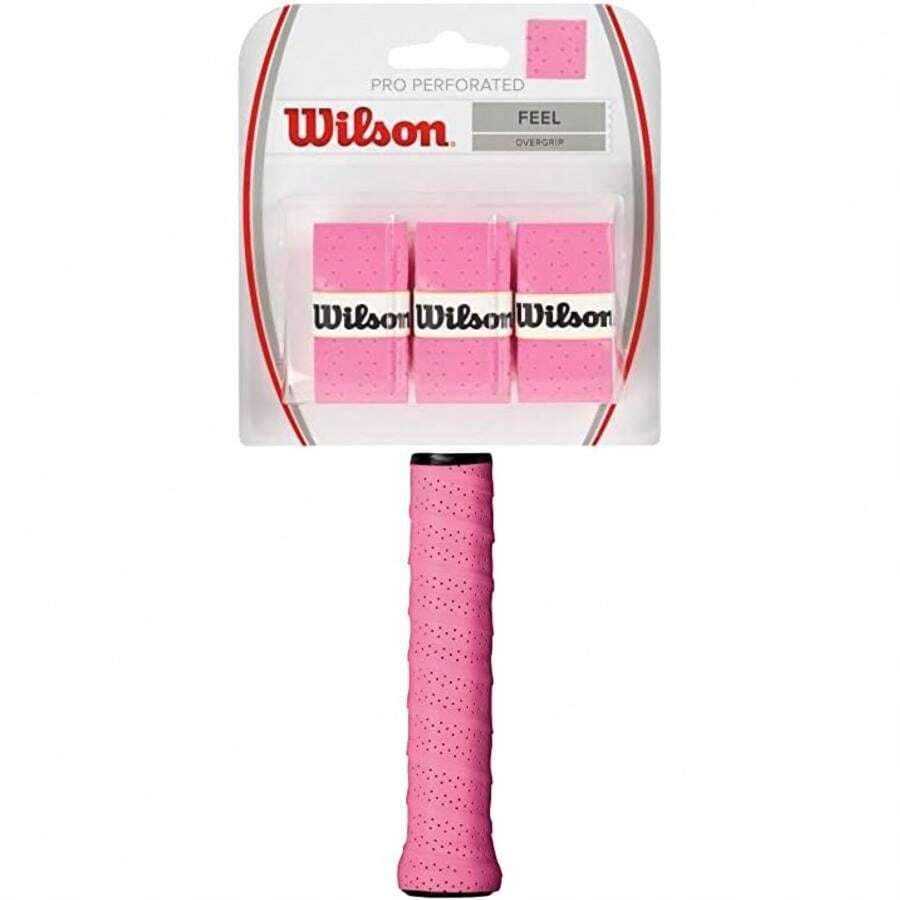 WILSON Pro Overgrip Perforated Tennis Racket Grip White (Pack of 3) by Wilson(Perforado profesional Rosado)