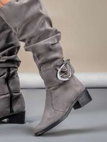 Women's GuGi Riding Boot, Long Shaft, Premium Suede, Side Zipper, Non-Slip Sole, Lightweight And Comfortable, Size 220-GG - Màu xám đen - Xem 13