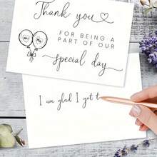 1 Pc Elegant Wedding Thank You Card With Thank You For Being Part Of Our Special Day Message Black White Design Heart Balloons Illustration Quality Paper Perfect For Wedding Guests Stationery Gifts As Thank You Card Greeting Card With Envelope - 1pc - 查看 4