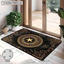 1Pc Large Mystical Moon & Golden Crescent Floral Area Rugs, Celestial Black With Golden Accents,Non-Slip Backing, Lightweight, Durable Polyester, Machine Washable, Easy To Clean, Soft Felt Back, Rug For Living Room, Bedroom Or Office, Sofa, Coffee Table, Kitchen, Bathroom, Balcony, Entrance Carpet, Apartment, Dormitory, Porch, Patio, Farmhouse Decor, Halloween, Fall Decor, Dark Academia Style, Indoor Use, Rugs For Living Room, Low Pile Carpet - 樣式 8 - 查看 13