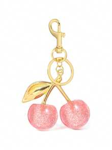 1pc Glitter Cherry Pendant With Keychain, Cute Cherry Keychain Charm For Women Wallet And Handbag, Car Accessories, Gift For Christmas, Valentine's Day, Halloween - Multicolor - View 1