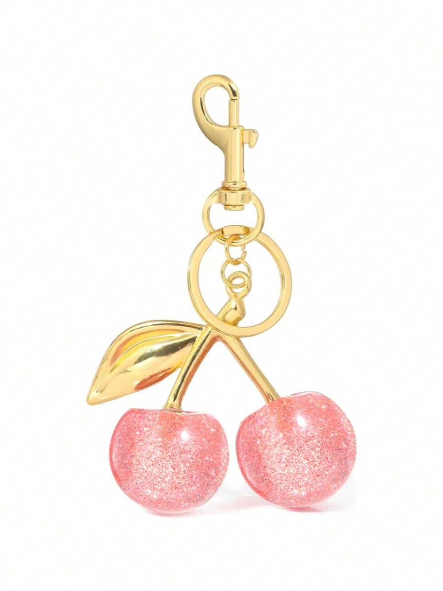1pc Glitter Cherry Pendant With Keychain, Cute Cherry Keychain Charm For Women Wallet And Handbag, Car Accessories, Gift For Christmas, Valentine's Day, Halloween - Multicolor - View 1
