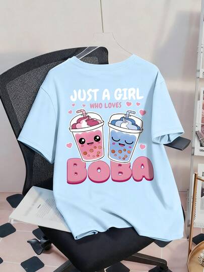 T-Shirt With A Pearl Milk Tea Pattern Is Designed To Be Cute And Playful, Specially Made For Girls Who Love Milk Tea. It Is Suitable For Teen Girlto Wear In Spring And Summer.