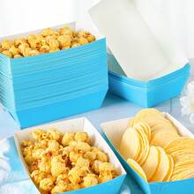 10/24 piezas Contenedores de comida desechables de color azul claro, caja para papas fritas, caja para palomitas de maíz, caja para snacks, decoraciones para fiestas de cumpleaños y reuniones familiares, adecuados para panaderías, restaurantes de hamburguesas, cajas para llevar de cines - Multicolor - Ver 4