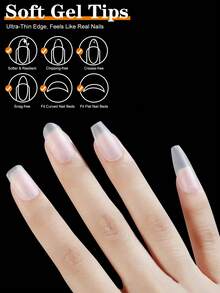 4 Styles Short Nail Tips Kit - 360pcs Gel Nail Tips Half Matte Coffin Nails Almond Nails Oval/Square And Round Sculpted Fake Nail Extension For Soft Gel Nail Tips Set Art DIY, Nail Designs, Short French Tip Press On Nails, Very Short Press On Nails, Aesthetic Nails, Salon Professionals, Beauty Enthusiasts - Clear - View 1