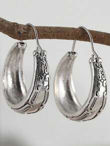 Bohemian Earrings, Silver-Tone Women's Earrings, Handmade Earrings, Gift For Her, Textured Silver Earrings - Silver - View 1