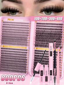 800pcs Thick C Curl 8-18mm Mixed DIY Eyelash Extension Kit, DIY Lower Lashes Pre-Order, High Capacity Soft Cluster False Eyelashes, Create Fluffy Natural Y2K Butterfly Element Pink Base Card, Durable Home DIY Eyelash Glue, DIY Remover, DIY Eyelash Tweezers (6D+20D+30D+40D) - Black - View 14