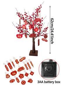 Chinese New Year Decorations Glowing Tree,Red Berry Birches Tree Hanging Chinese Ornaments,Suitable For New Year,2026,Table Setting, Fireplace Decoration, Holiday