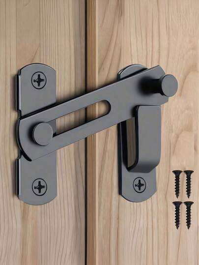 No Drill Barn Door Lock, 90°/180° Flip Lock Mechanism, Equipped With Anti-Theft Rotating Lock Bolt, Easy To Install, Sliding Door Safety Lock, Suitable For Cabinets, Bathrooms, Gardens, Barn Doors - Manual Operation, No Power Required