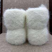 مجموعة من 4 قطع من خيوط الصوف المخلوط بالألبكة - 760م/832 ياردة، سمك متوسط، ألياف طويلة حريرية، مناسبة لصنع أوشحة وسترات دافئة | مجموعة صوف ناعمة للحياكة والكروشيه، مخلوط بالنايلون، متينة - أبيض - مشاهدة 6